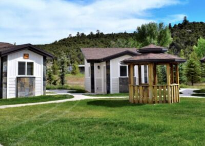 a series of cabins and a gazebo
