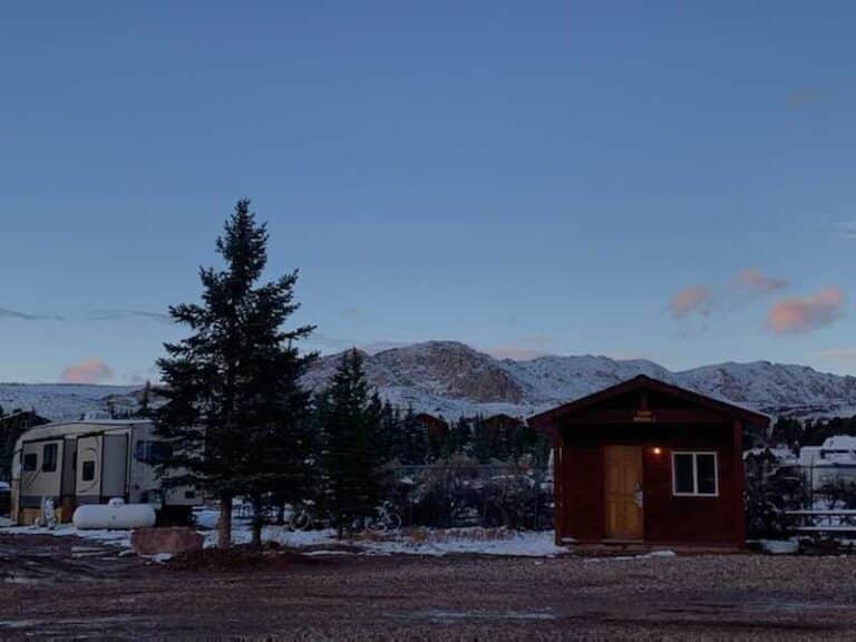 Dutch John Resort cabins in winter at Flaming Gorge