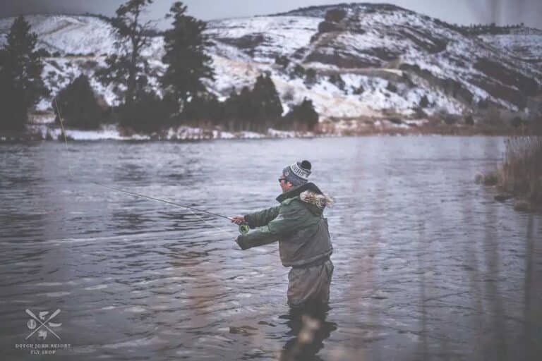 Winter fly fishing on the Green River near Dutch John Resort